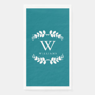 Serviette En Papier Élégant Turquoise Monogramme