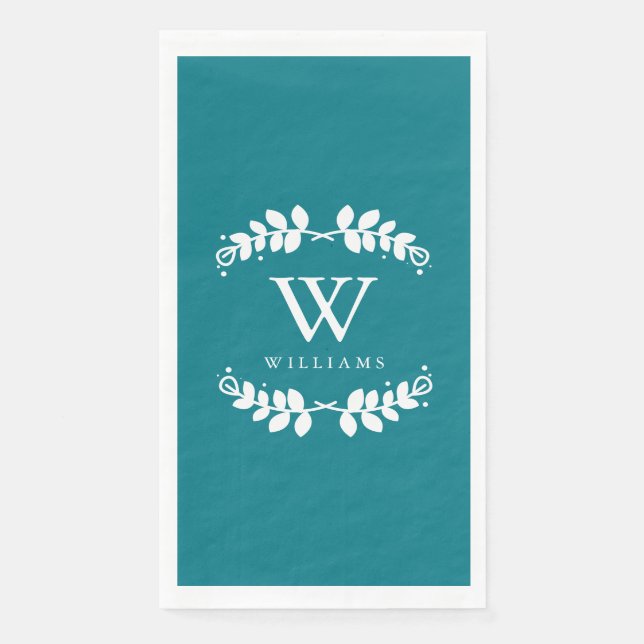 Serviette En Papier Élégant Turquoise Monogramme (Devant)