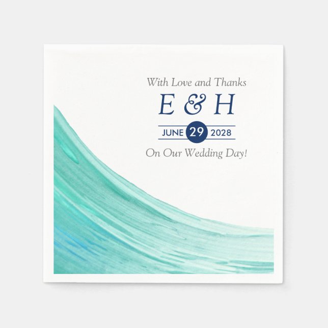 Serviette En Papier Elégant Turquoise Tides Beach Mariage (Devant)