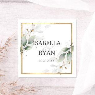 Serviette En Papier ÉLÉGANT Verdure Feuille Mariage or