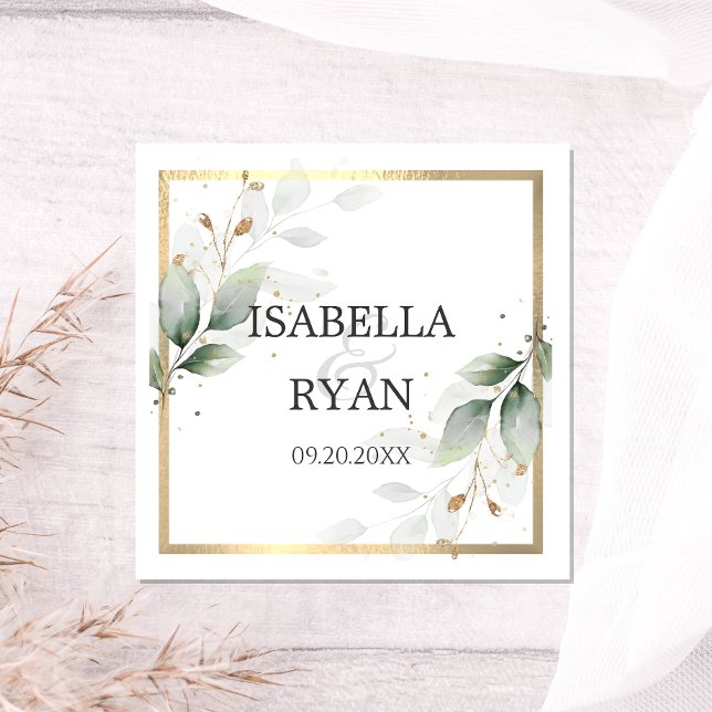 Serviette En Papier ÉLÉGANT Verdure Feuille Mariage or (Créateur téléchargé)