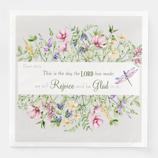 Serviette En Papier Elégant Verset Bible Botanique Aquarelle (Devant)