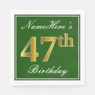 Serviette En Papier Elégant Vert, Faux Or 47ème Anniversaire + Nom