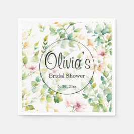 Serviette En Papier Elégant vert fleurs sauvages d'aquarelle