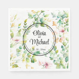 Serviette En Papier Elégant vert fleurs sauvages d'aquarelle