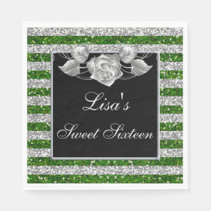 Serviette En Papier Elégant Vert Parties scintillant Argent Rose argen