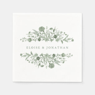 Serviette En Papier Élégant Vert Sauge Mariage Floral Classique Vintag