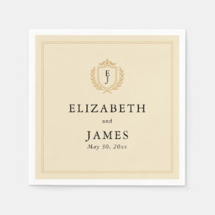 Serviette En Papier Elégant vieil argent Crest - ivoire et Mariage or