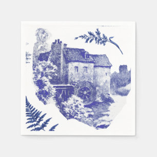 Serviette En Papier Elégant Vintage Bleu Pays Pastoral Toile Mill