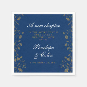 Serviette En Papier Élégant Vintage Floral Blue Library Mariage