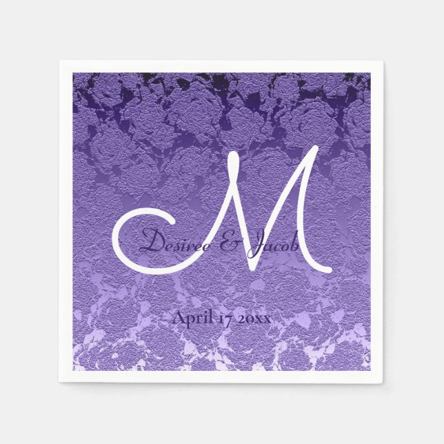 Serviette En Papier Élégant violet blanc Mariage Monogramme (Devant)