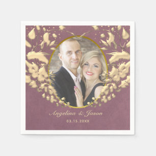 Serviette En Papier Elégant violet et or Mariage photo de luxe