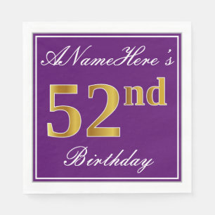 Serviette En Papier Élégant violet, Faux Gold 52e anniversaire + Nom