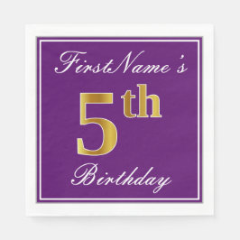 Serviette En Papier Élégant violet, Faux Gold 5e anniversaire + nom