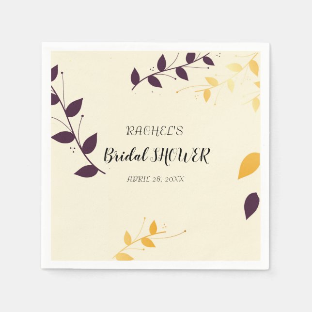 Serviette En Papier Élégant violet Feuille d'or (Devant)