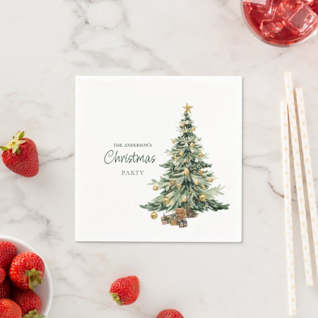 Serviette En Papier Elegant Watercolor Tree Christmas Party  (En situation)