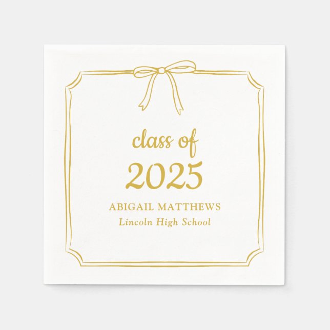 Serviette En Papier Elégant Whimsical Bow Yellow Gold Graduation (Devant)