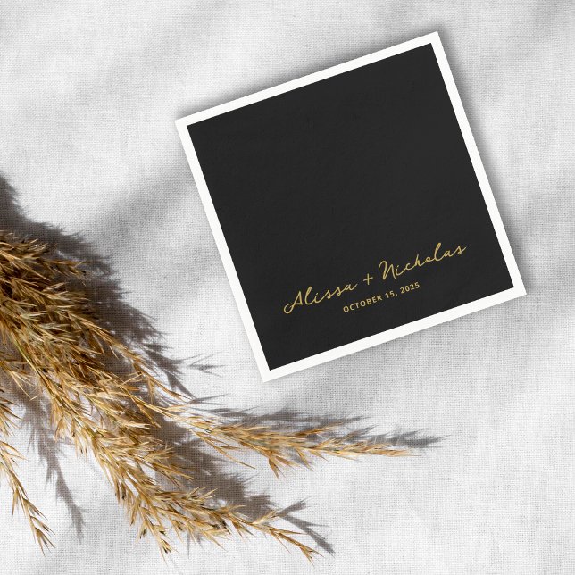 Serviette En Papier Élégant Whimsical noir et Mariage de script or (Créateur téléchargé)