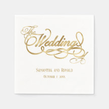 Elegant White and Faux Gold Calligraphy Wedding