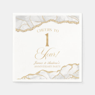Serviette En Papier Elégant White Gold Agate 1er Anniversaire