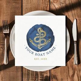 Serviette En Papier Elégante Ancre aquarelle Nom nautique Marine Bleu