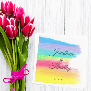 Serviette En Papier Elégante Aquarelle arc-en-ciel moderne Mariage LGB