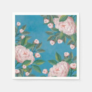 Serviette En Papier Elégante aquarelle Blanc Floral Peonies Fleurs