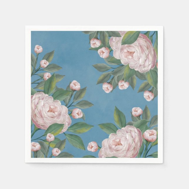 Serviette En Papier Elégante aquarelle Blanc Floral Peonies Fleurs (Devant)