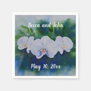Serviette En Papier Elégante aquarelle blanche orchidées boho tropical
