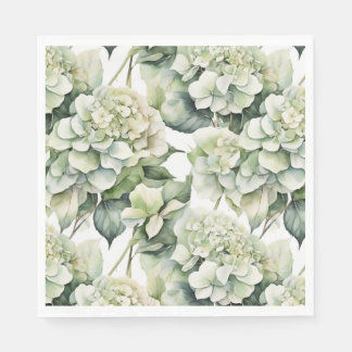 Serviette En Papier Elégante aquarelle blanche vert hydrangée florale