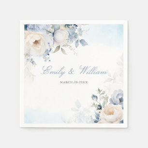 Serviette En Papier Elégante aquarelle bleu Dusty Floral Mariage