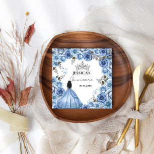 Serviette En Papier Elégante aquarelle bleu Dusty Floral Quinceañera