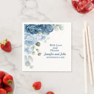 Serviette En Papier Elégante aquarelle bleu Rose Mariage floral