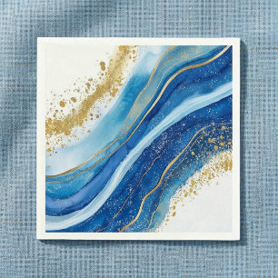 Serviette En Papier Elégante aquarelle bleue et or