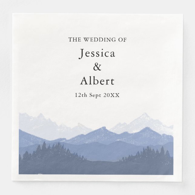 Serviette En Papier Elégante aquarelle Blue Mountain Wedding Party (Devant)