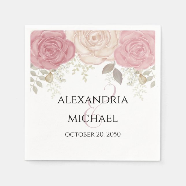 Serviette En Papier Elégante aquarelle Bourgogne Mariage floral simple (Devant)