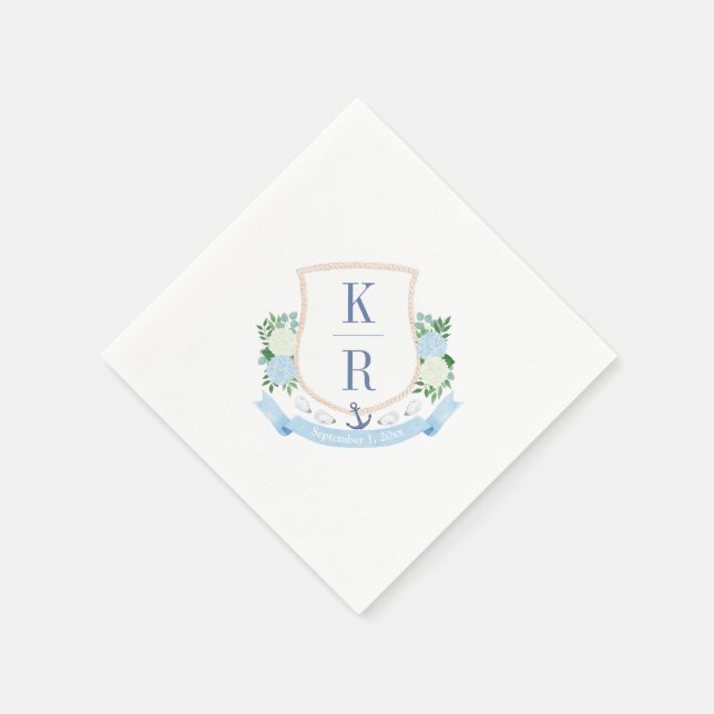 Serviette En Papier Elégante Aquarelle côtière Monogramme Soirée de ma (Coin)