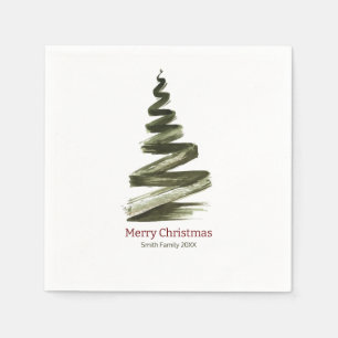 Serviette En Papier Elégante aquarelle d'arbre vert de Noël