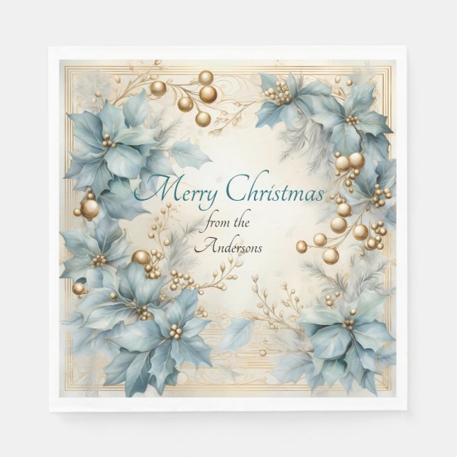 Serviette En Papier Elégante aquarelle de Noël Botanique (Devant)