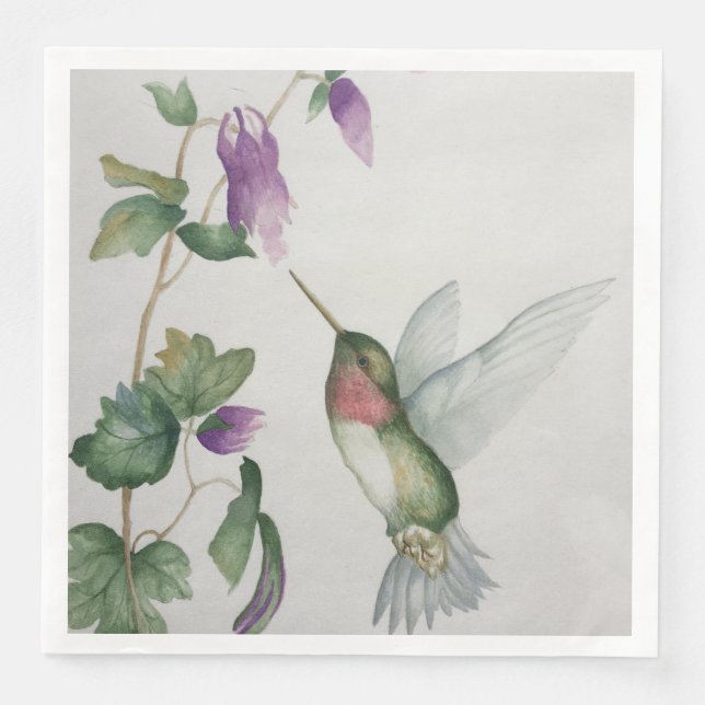 Serviette En Papier Elégante aquarelle du jardin des colibris (Devant)