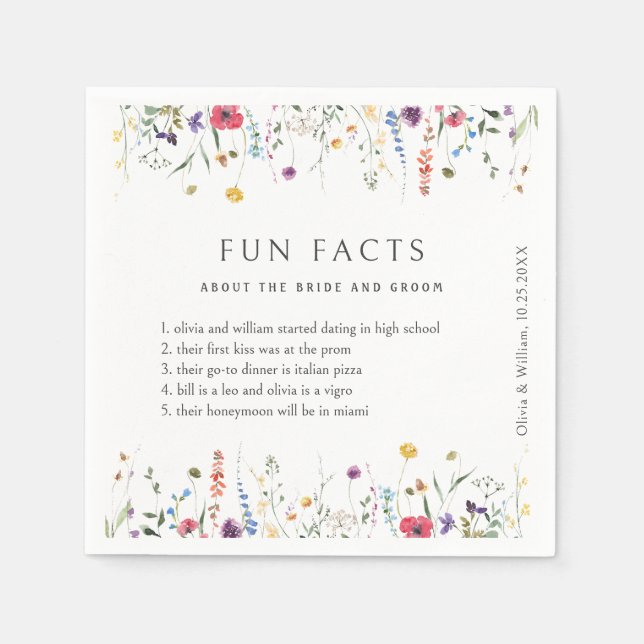 Serviette En Papier Elégante aquarelle Fleurs sauvages Mariage floral (Devant)