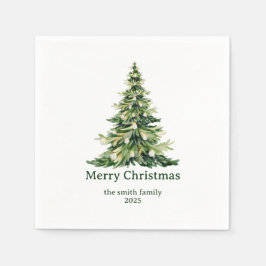 Serviette En Papier Elégante aquarelle Joyeux sapin de Noël non photo