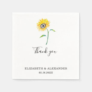 Serviette En Papier Elégante aquarelle Mariage de tournesol simple chi
