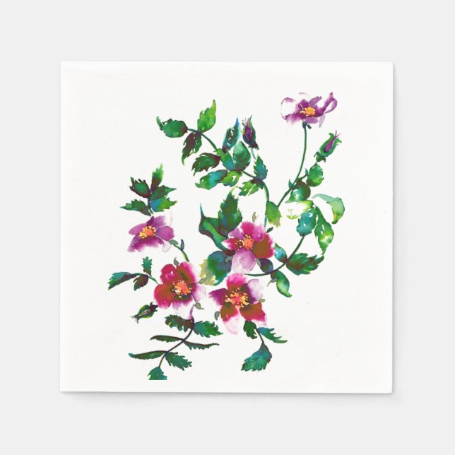 Serviette En Papier Elégante aquarelle moderne fleur sauvage rose fonc (Devant)