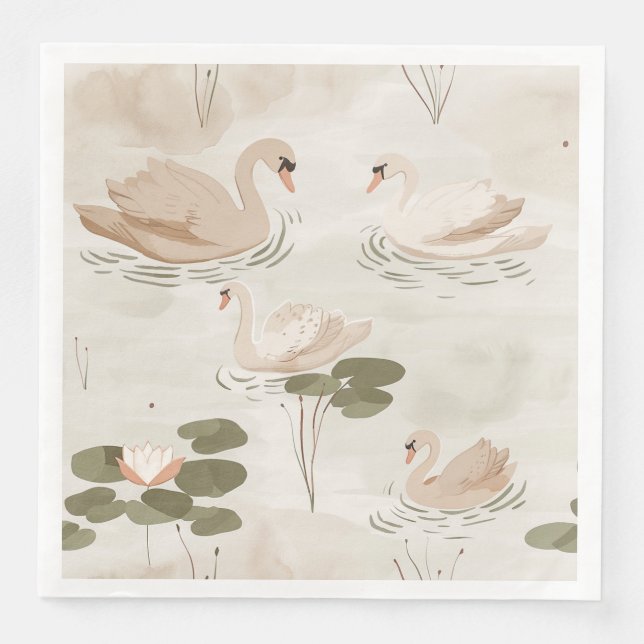 Serviette En Papier Elégante aquarelle motif de cygne (Devant)