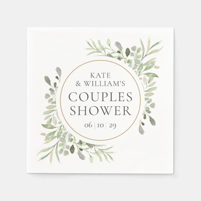 Serviette En Papier Elégante Aquarelle Or Verdure Couples Douche (Devant)