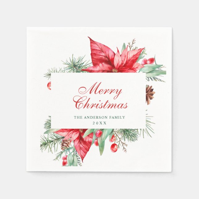 Serviette En Papier Elégante aquarelle Poinsettia Noël (Devant)