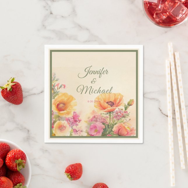 Serviette En Papier Elégante aquarelle Printemps mariage (En situation)