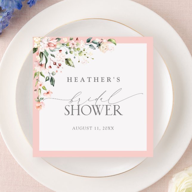 Serviette En Papier Elégante aquarelle rose Fête des mariées florale (Créateur téléchargé)