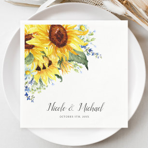 Serviette En Papier Elégante aquarelle tournesols Mariage personnalisé